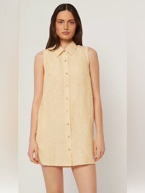 ONIA Air Linen blend Sleeveless Top Shirt Dress women’s Sz XS Yellow White